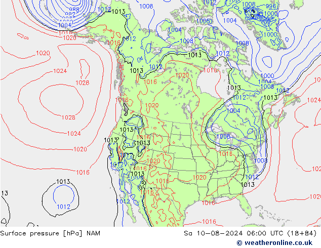 地面气压 NAM 星期六 10.08.2024 06 UTC