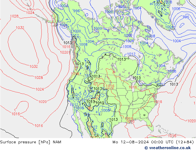 地面气压 NAM 星期一 12.08.2024 00 UTC