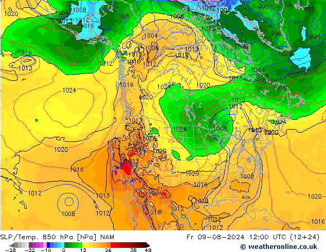 SLP/Temp. 850 hPa NAM 星期五 09.08.2024 12 UTC