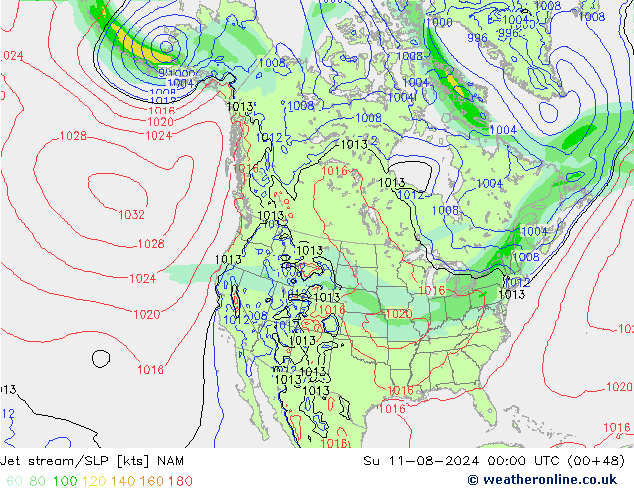 高速氣流/地面气压 NAM 星期日 11.08.2024 00 UTC