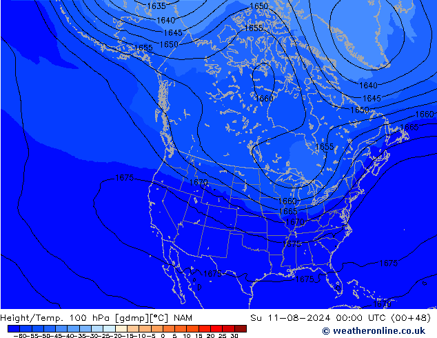 Height/Temp. 100 hPa NAM 星期日 11.08.2024 00 UTC