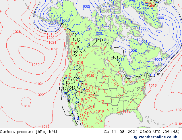 地面气压 NAM 星期日 11.08.2024 06 UTC