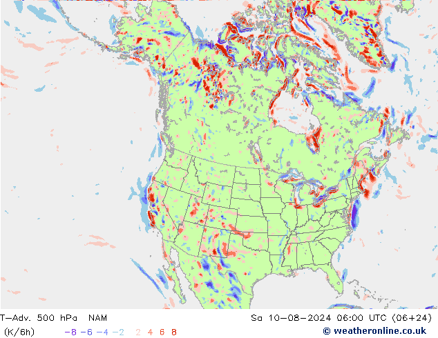 T-Adv. 500 hPa NAM 星期六 10.08.2024 06 UTC