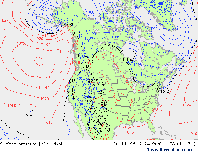 地面气压 NAM 星期日 11.08.2024 00 UTC