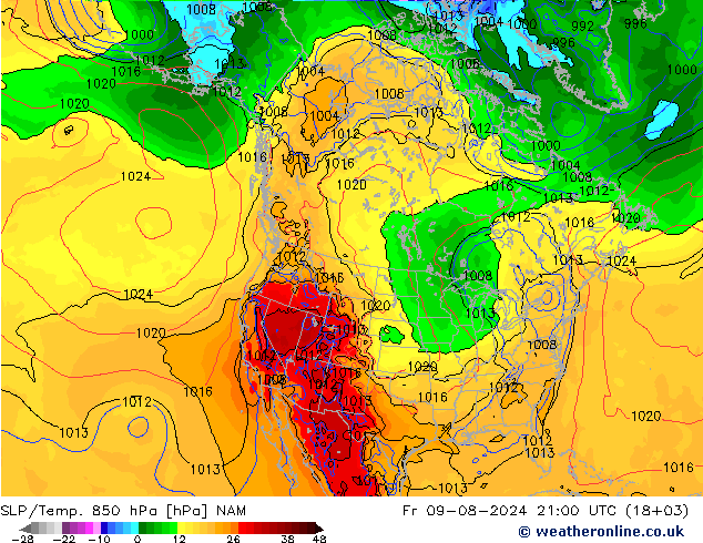 SLP/Temp. 850 hPa NAM vr 09.08.2024 21 UTC