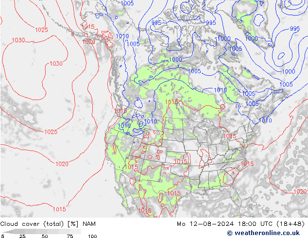 Bewolking (Totaal) NAM ma 12.08.2024 18 UTC