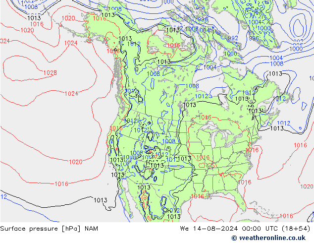 地面气压 NAM 星期三 14.08.2024 00 UTC