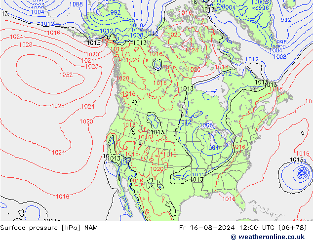 地面气压 NAM 星期五 16.08.2024 12 UTC