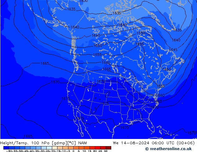 Height/Temp. 100 hPa NAM 星期三 14.08.2024 06 UTC