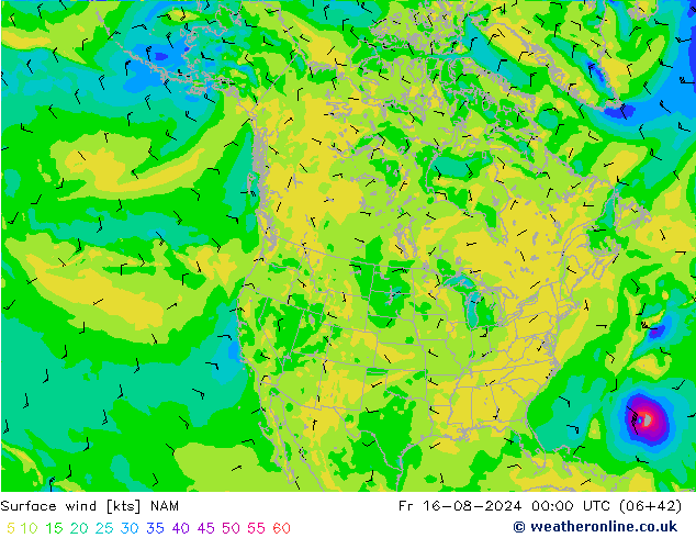 风 10 米 NAM 星期五 16.08.2024 00 UTC