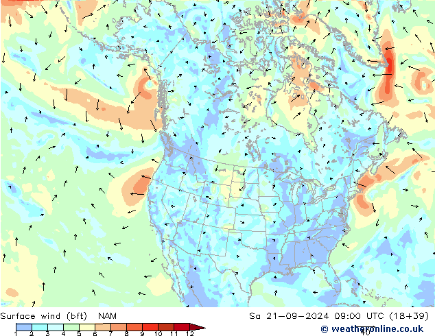  10 m (bft) NAM  21.09.2024 09 UTC