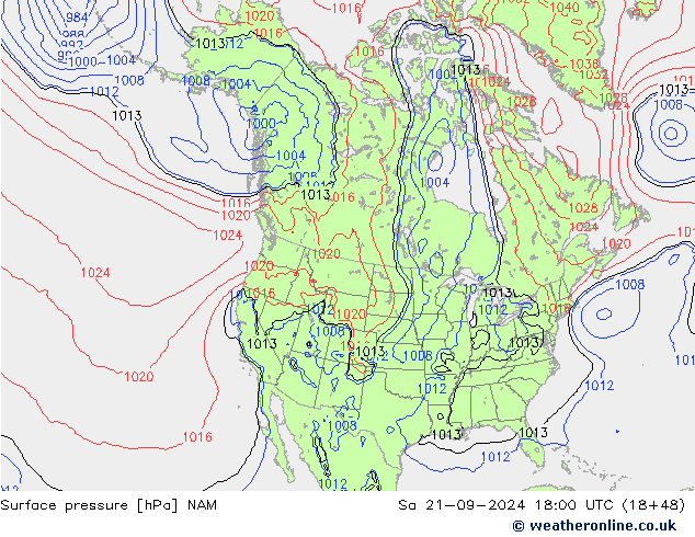 pressão do solo NAM Sáb 21.09.2024 18 UTC