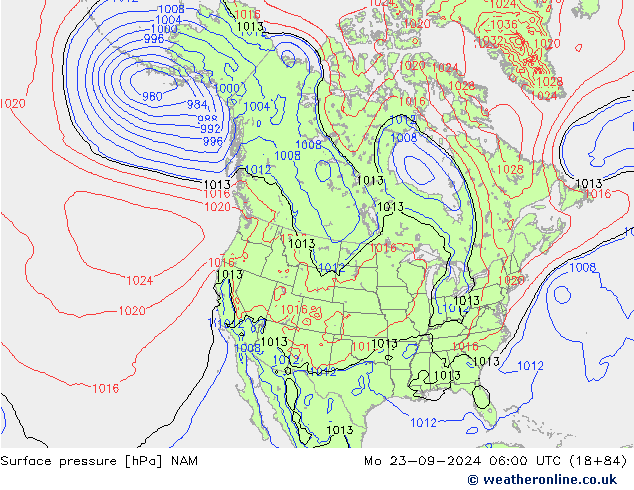 Atmosférický tlak NAM Po 23.09.2024 06 UTC