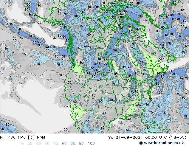 RH 700 hPa NAM Sa 21.09.2024 00 UTC