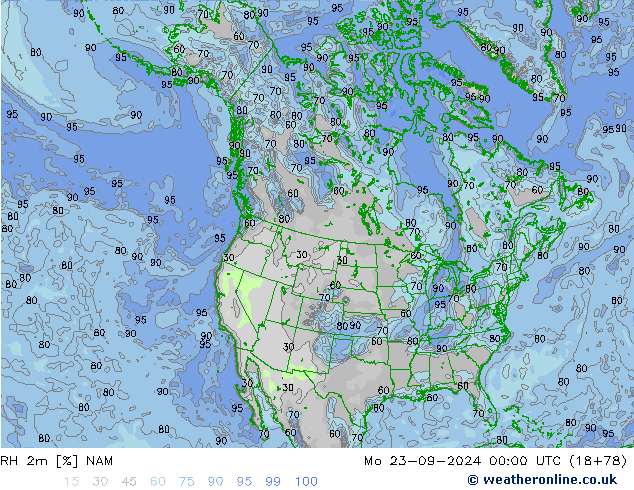 RH 2m NAM Mo 23.09.2024 00 UTC