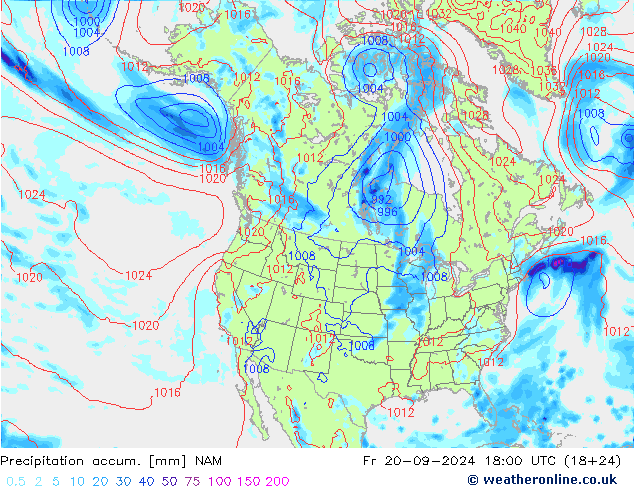 Précipitation accum. NAM ven 20.09.2024 18 UTC