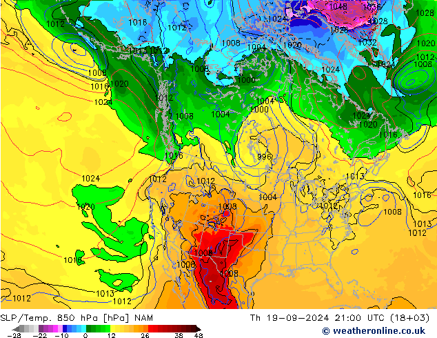 SLP/Temp. 850 hPa NAM jeu 19.09.2024 21 UTC