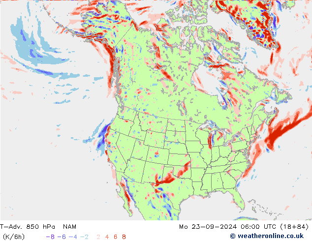 T-Adv. 850 гПа NAM пн 23.09.2024 06 UTC