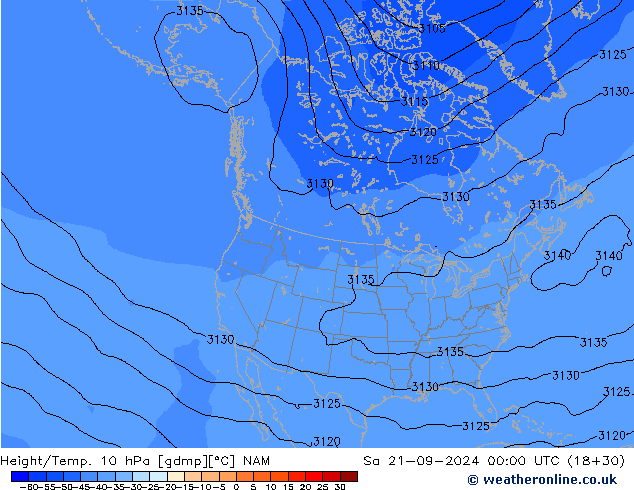 Height/Temp. 10 hPa NAM Sa 21.09.2024 00 UTC