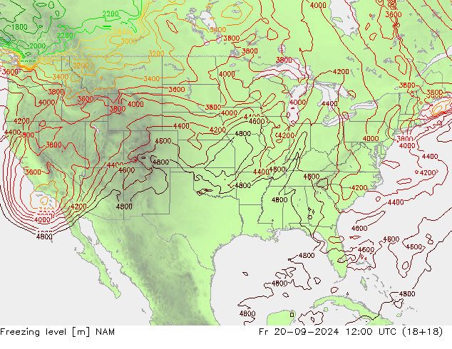 Freezing level NAM пт 20.09.2024 12 UTC