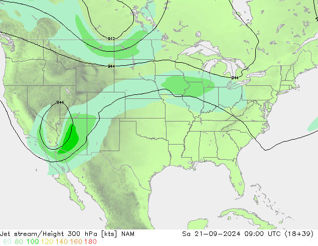 Jet stream/Height 300 hPa NAM Sa 21.09.2024 09 UTC