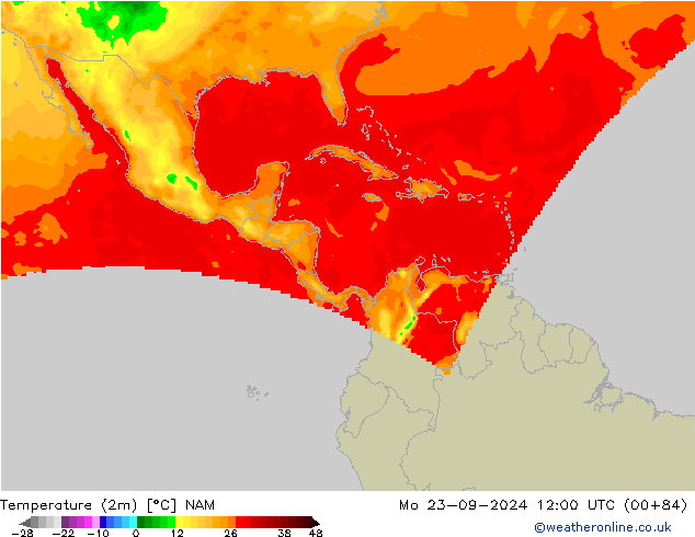 Temperaturkarte (2m) NAM Mo 23.09.2024 12 UTC