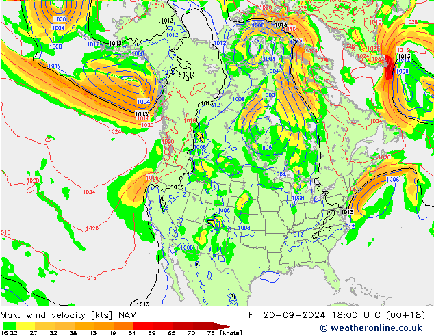 Max. wind velocity NAM  20.09.2024 18 UTC