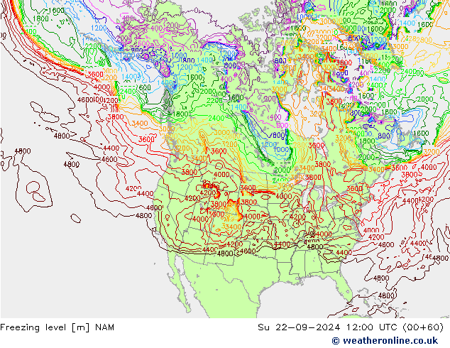 Isoterma de zero graus NAM Dom 22.09.2024 12 UTC