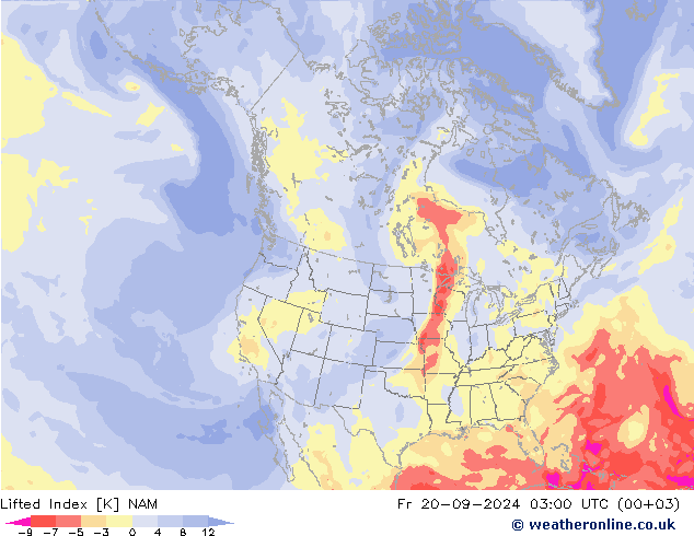 Lifted Index NAM Fr 20.09.2024 03 UTC