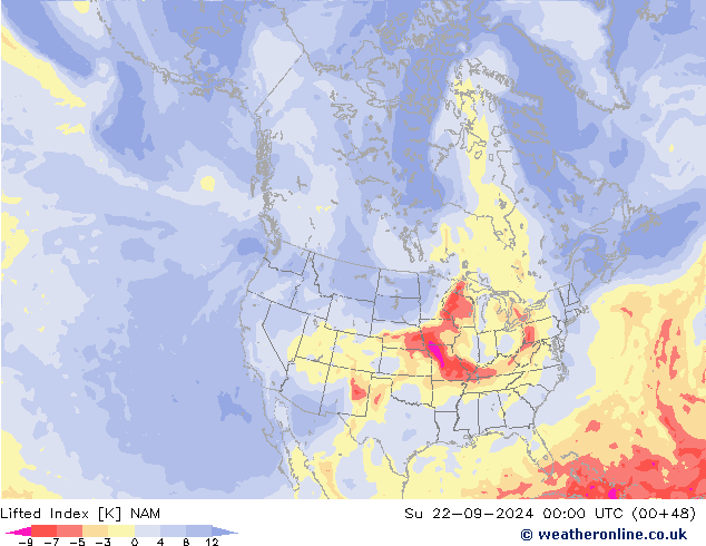 Lifted Index NAM Su 22.09.2024 00 UTC