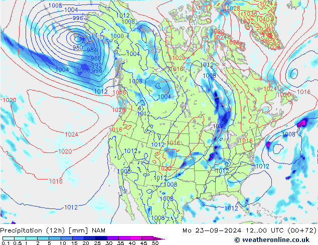 Precipitación (12h) NAM lun 23.09.2024 00 UTC