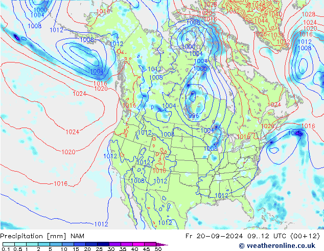 Precipitation NAM Fr 20.09.2024 12 UTC