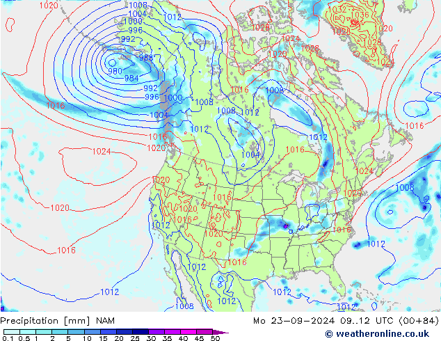 Precipitación NAM lun 23.09.2024 12 UTC