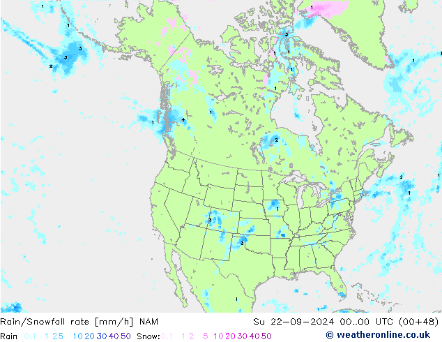 Rain/Snowfall rate NAM Вс 22.09.2024 00 UTC