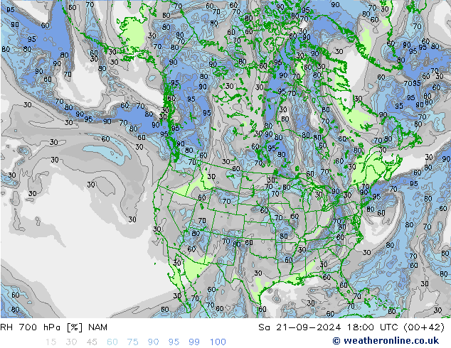 RH 700 гПа NAM сб 21.09.2024 18 UTC