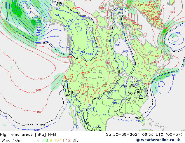 High wind areas NAM Вс 22.09.2024 09 UTC