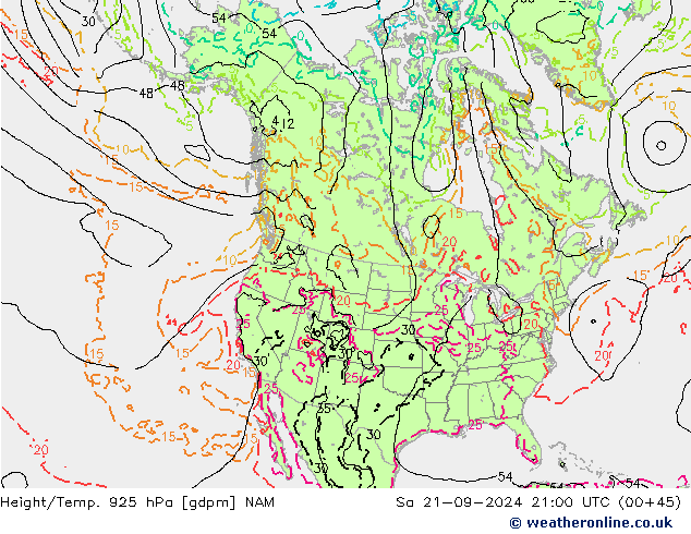 Yükseklik/Sıc. 925 hPa NAM Cts 21.09.2024 21 UTC