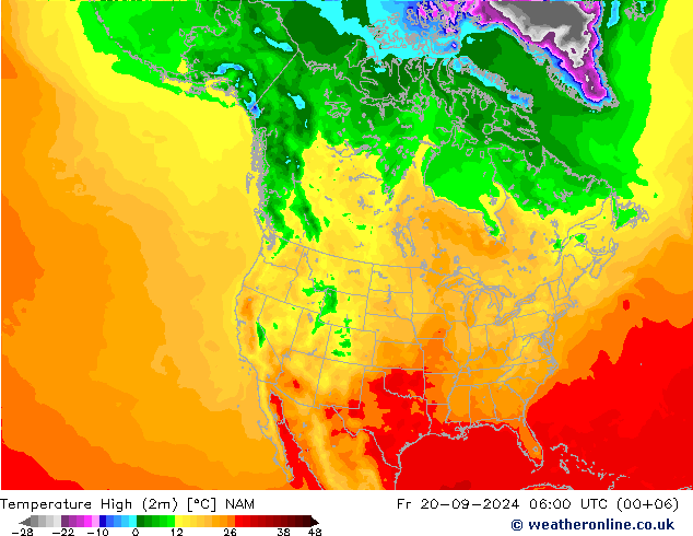 Max.temperatuur (2m) NAM vr 20.09.2024 06 UTC