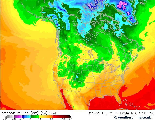 temperatura mín. (2m) NAM Seg 23.09.2024 12 UTC