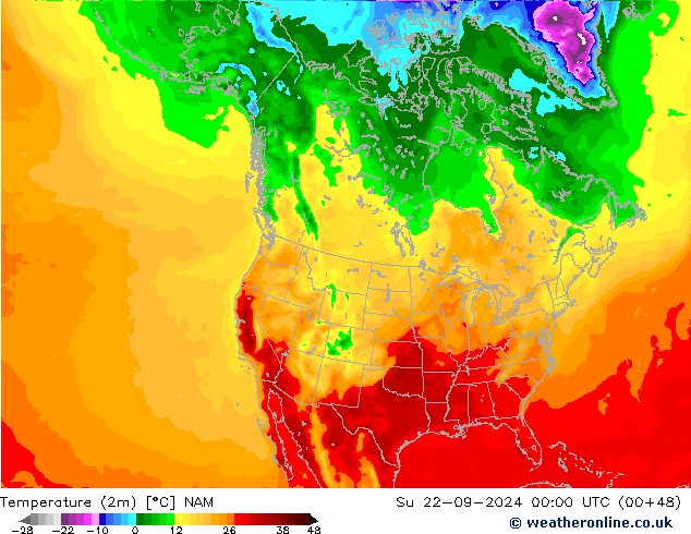 Temperatuurkaart (2m) NAM zo 22.09.2024 00 UTC