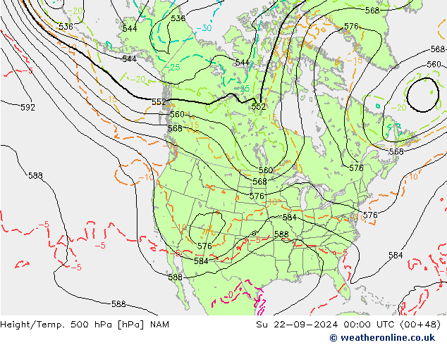 Height/Temp. 500 hPa NAM Su 22.09.2024 00 UTC