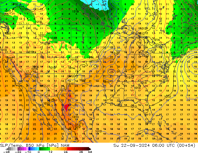 SLP/Temp. 850 hPa NAM Ne 22.09.2024 06 UTC