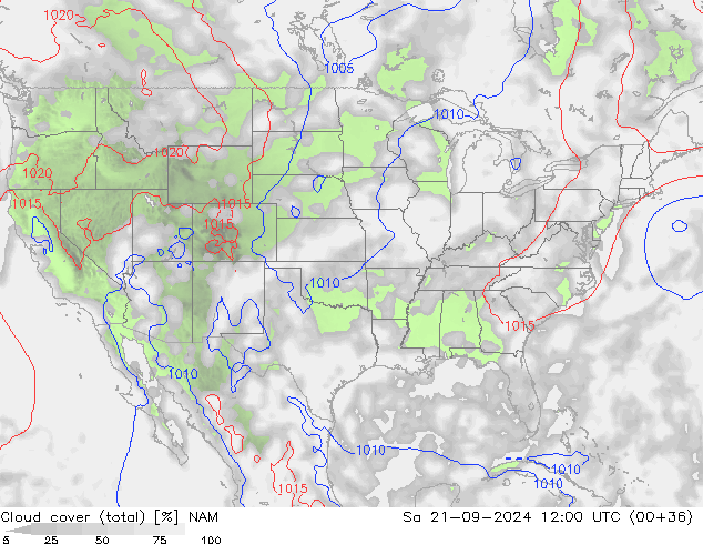 zachmurzenie (suma) NAM so. 21.09.2024 12 UTC