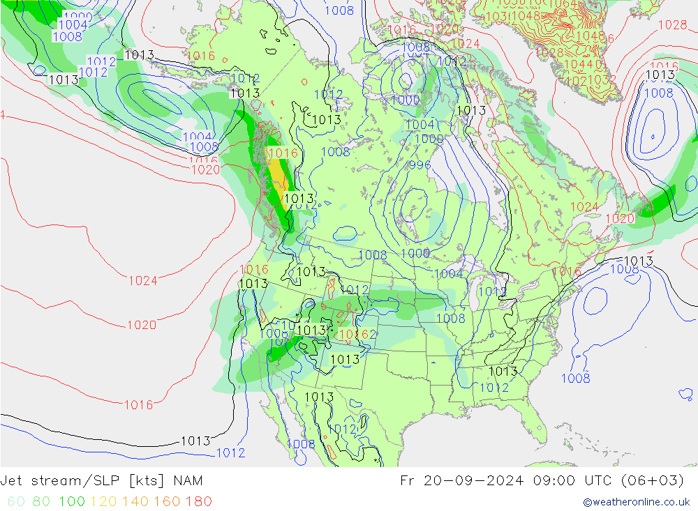 Jet stream/SLP NAM Fr 20.09.2024 09 UTC