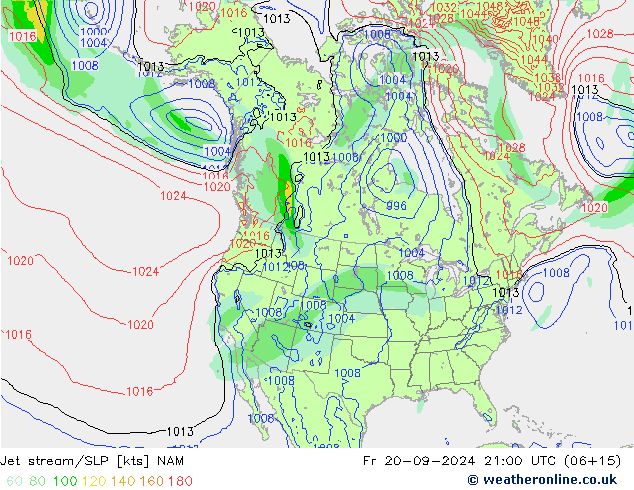 Jet stream/SLP NAM Fr 20.09.2024 21 UTC