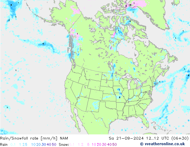 Rain/Snowfall rate NAM so. 21.09.2024 12 UTC