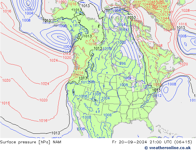 Surface pressure NAM Fr 20.09.2024 21 UTC