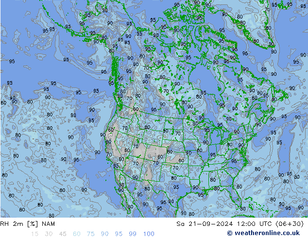 RH 2m NAM сб 21.09.2024 12 UTC