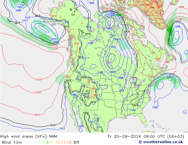 High wind areas NAM ven 20.09.2024 09 UTC