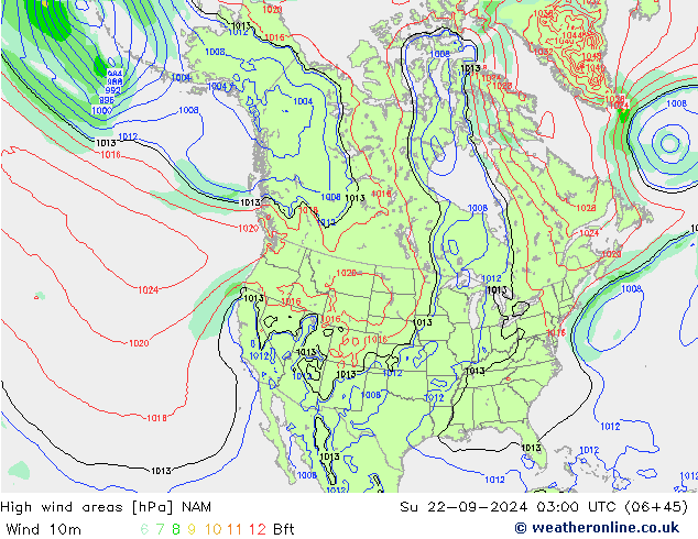 High wind areas NAM Вс 22.09.2024 03 UTC